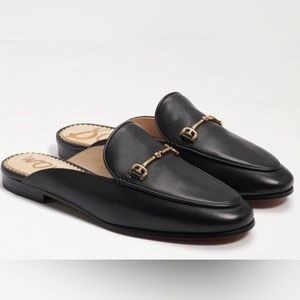 SAM EDELMAN Linnie Bit Mules Black 6.5M slides gold buckle black loafers mule